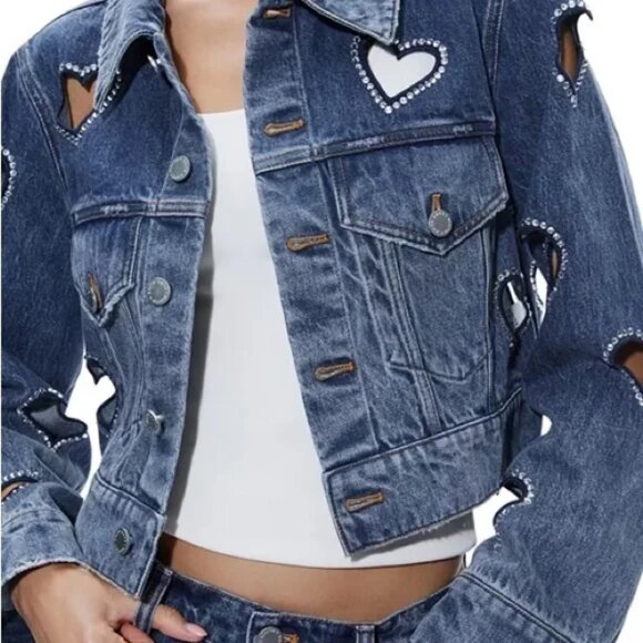 Alice Olivia Jeff Embellished Cropped Denim Jacket - Picture 6 of 6